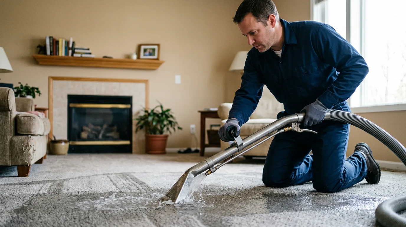 Water damage restoration technician working near Hamilton, IL